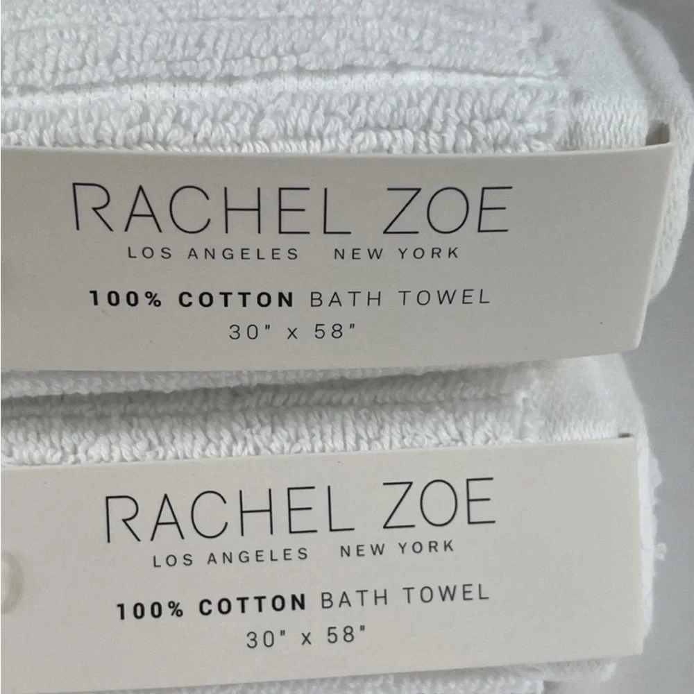 Rachel Zoe 30” x 58” Bath Towels Pure White Ribbed 100% Cotton Set of 2 NEW